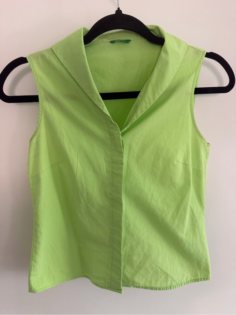 Lime Green Sleeveless Collared Button Top